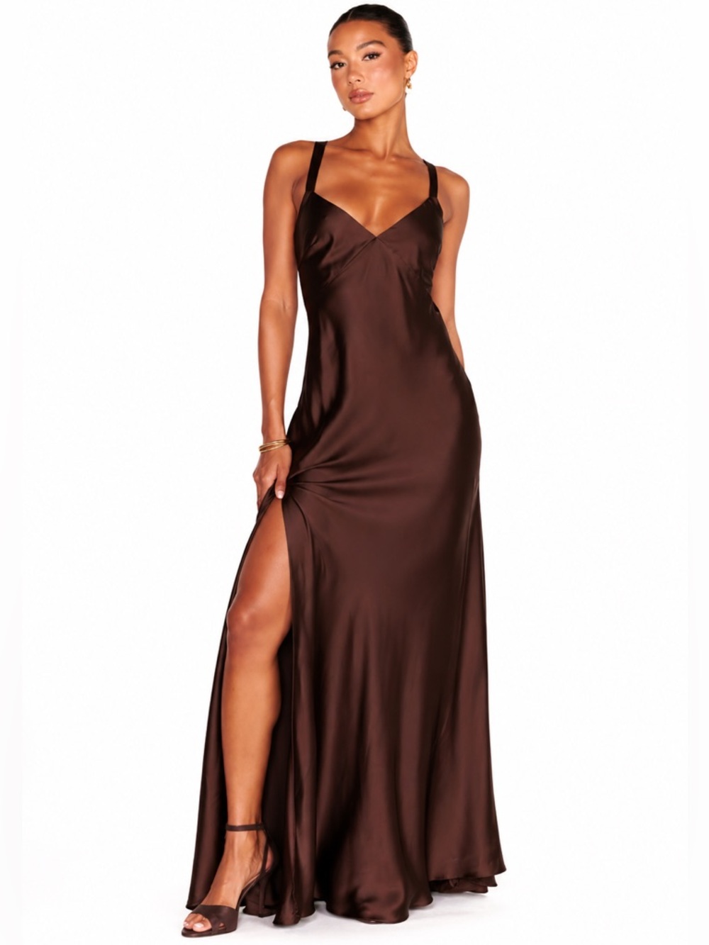 Show Me Your Mumu Anderson Chocolate Satin Maxi Dress XXL NWOT